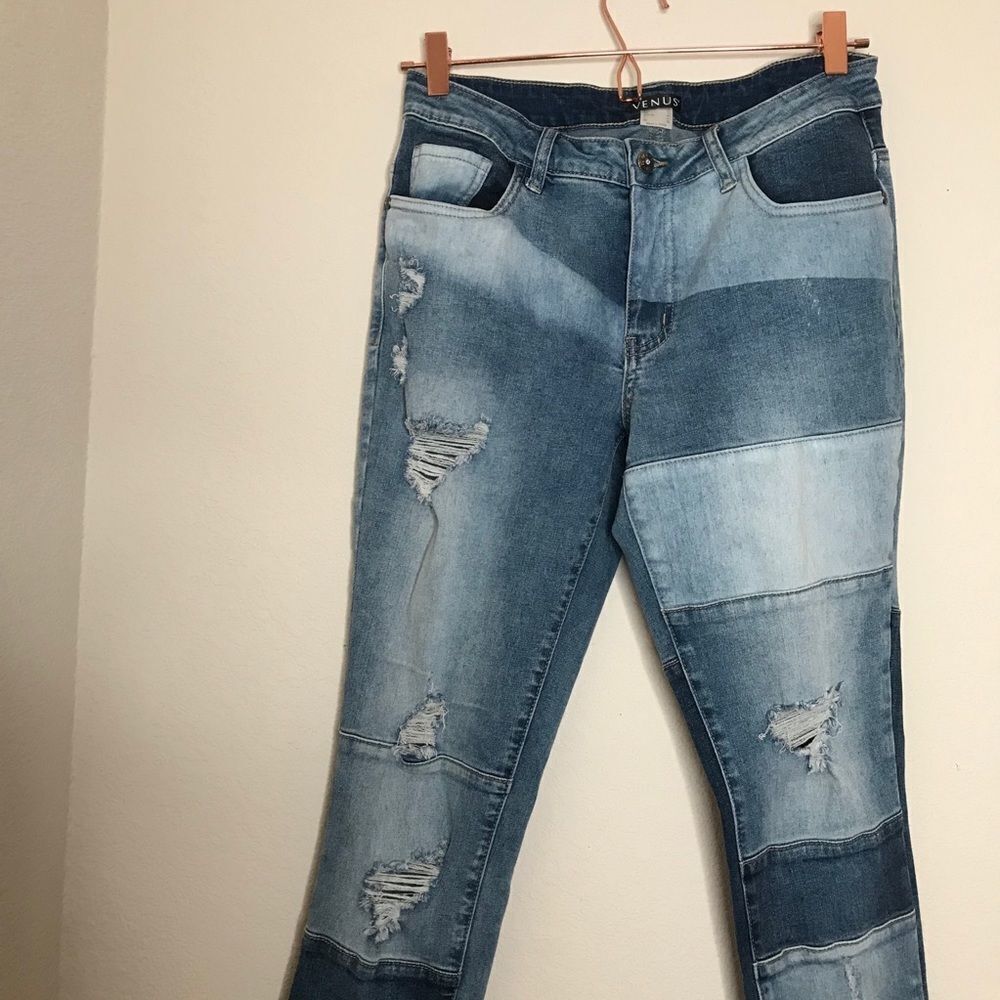 Distressed patchwork high waisted skinny jeans‎ - Picture 3 of 6